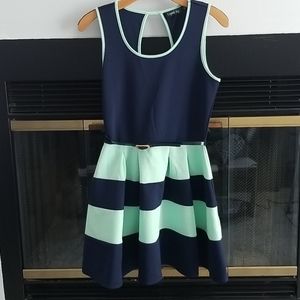 Navy, mint mini dress